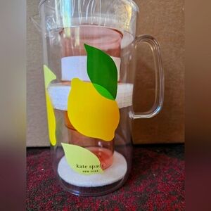 Kate Spade Lemon Design Clear Pitcher & 2 Cups